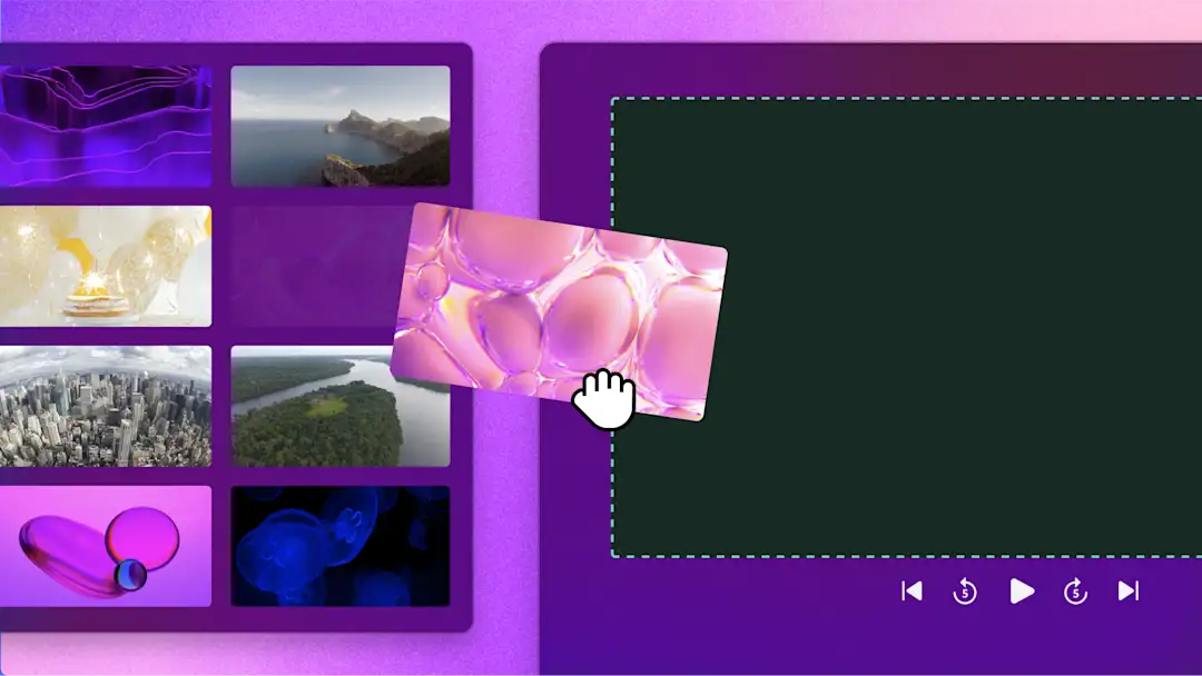 A user adding a stock video to the timeline in the free Clipchamp video editor.