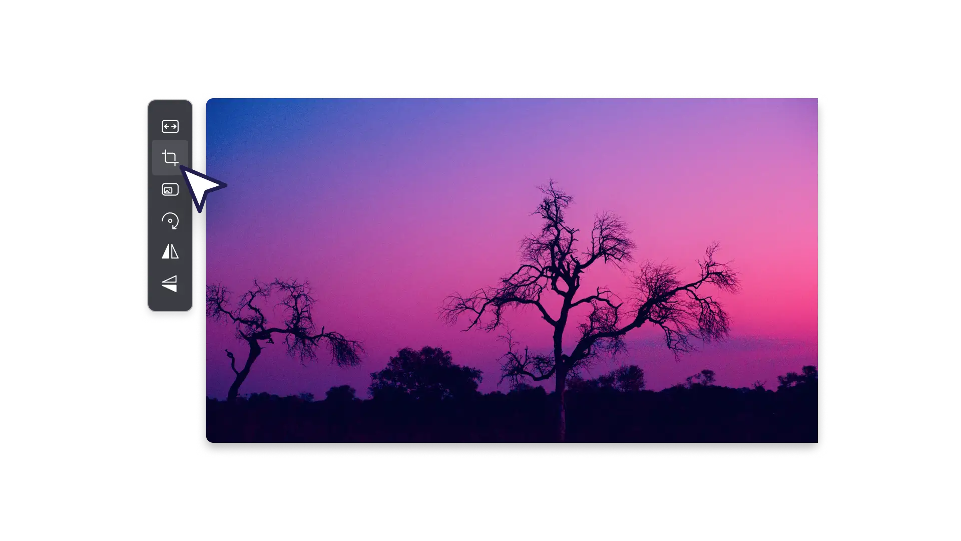An image of a user clicking on the crop button in the floating toolbar.