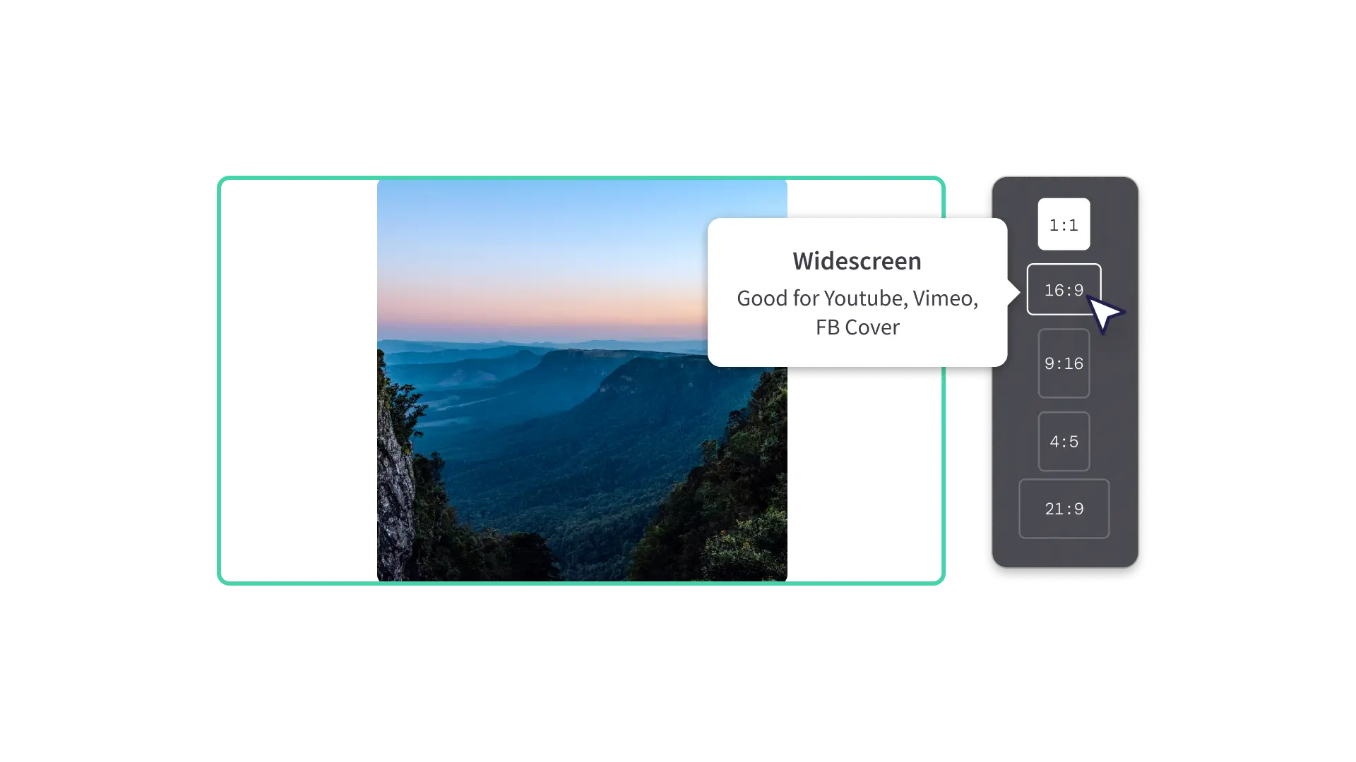 Image showing the Clipchamp aspect ratio selector