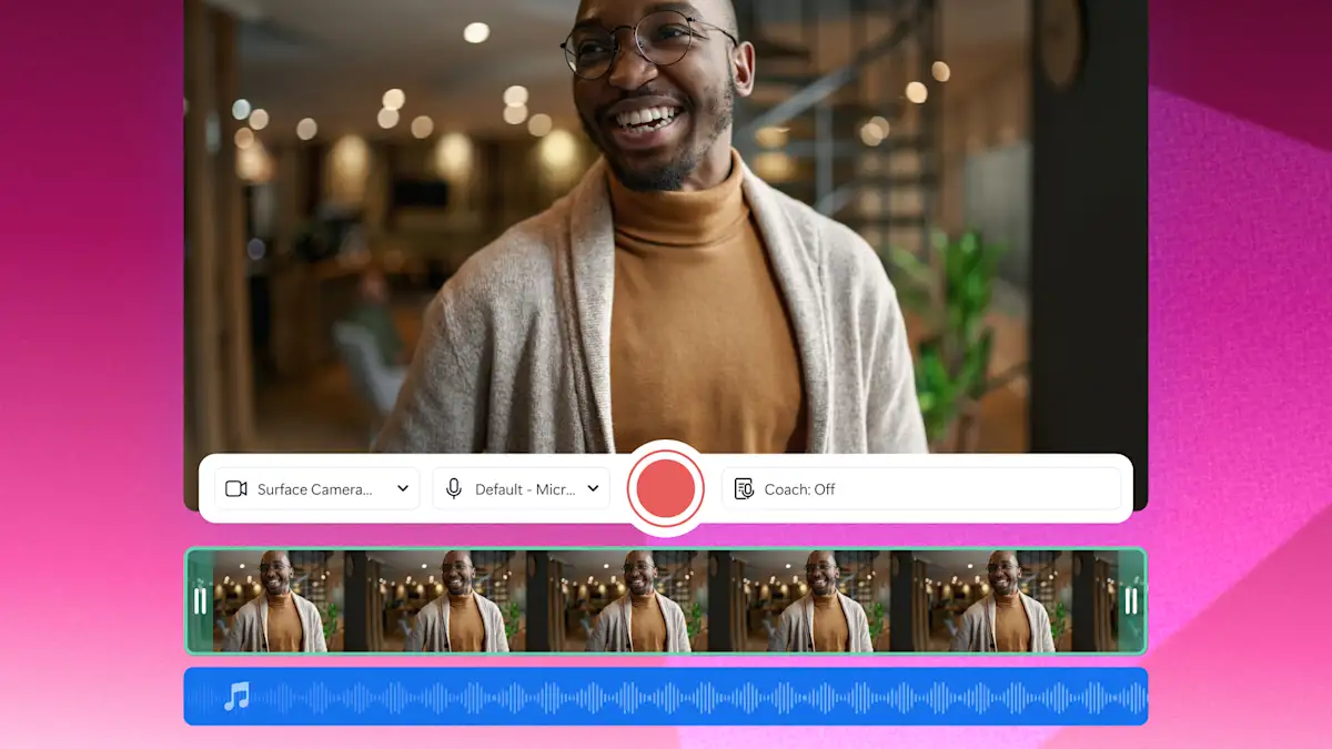 An image of editing a webcam recording in Clipchamp and trimming clips